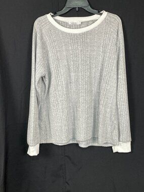 Shibever women's Long Sleeve Ribbed Knit Colorblock Pullover Top XL size